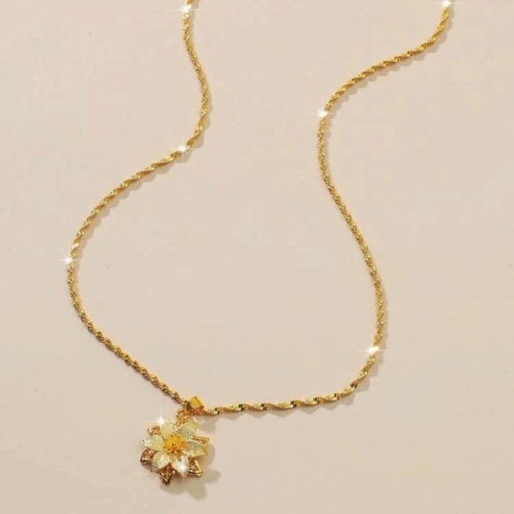 Yellow Gold Color Flower Pendant Necklace - Picture 2 of 3